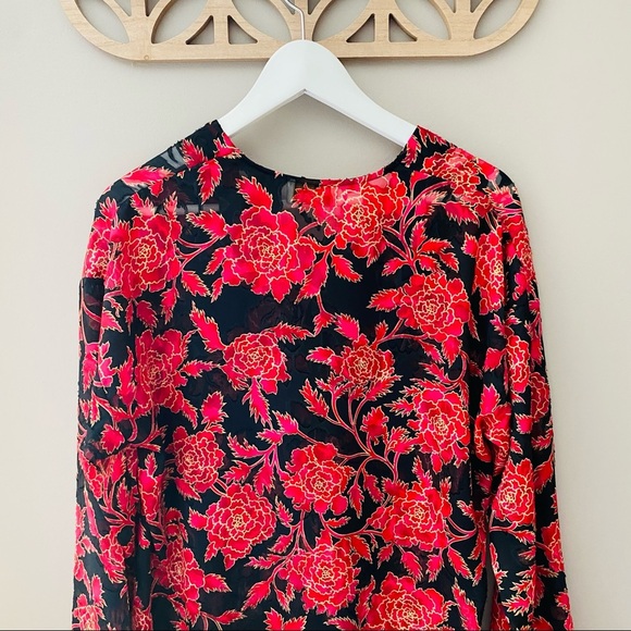 Victoria's Secret Gold Label Floral Print Popover Night Top Red/Black Sz… - Picture 8 of 8